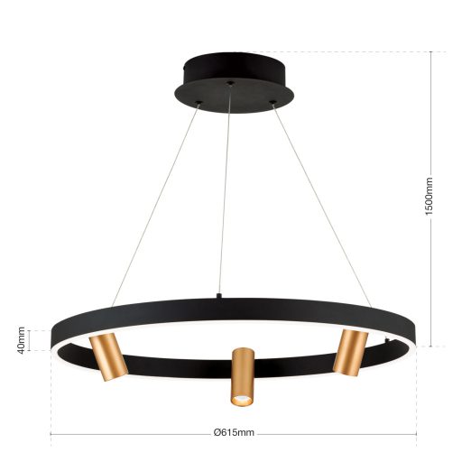 BERLIN modern LED csillár , matt fekete, 3000lm