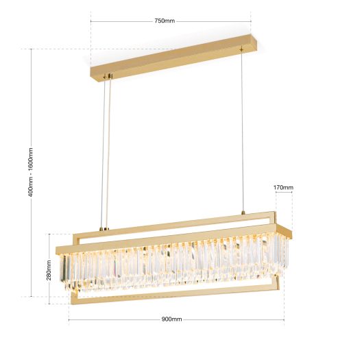 PRISM LED kristály függőlámpa, 24karátos arany