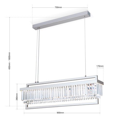 PRISM LED kristály függőlámpa, króm, 6400lm