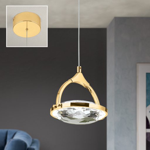 MOON modern kristály LED függőlámpa , arany, 300lm