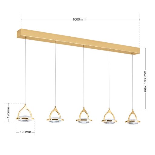 MOON modern kristály LED függőlámpa , arany, 1500lm