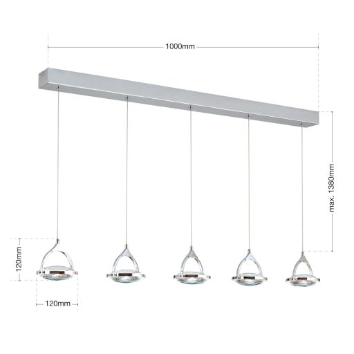 MOON modern kristály LED függőlámpa , króm, 1500lm