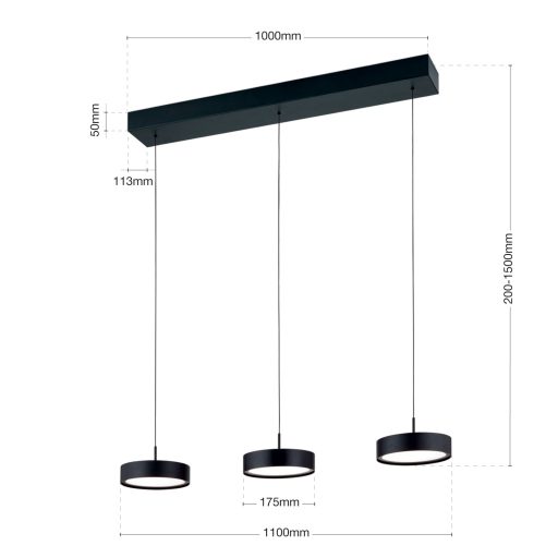 TEIDE modern LED függőlámpa , matt fekete, 6000lm