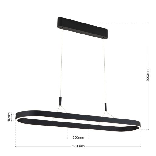 CARRARA modern LED függőlámpa, fekete, 120 cm, 2700–4000 K