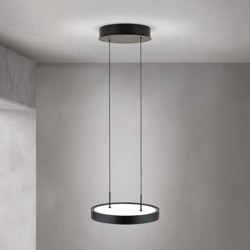 TEIDE modern LED függőlámpa, matt fekete, Ø33,5 cm, 2700 K