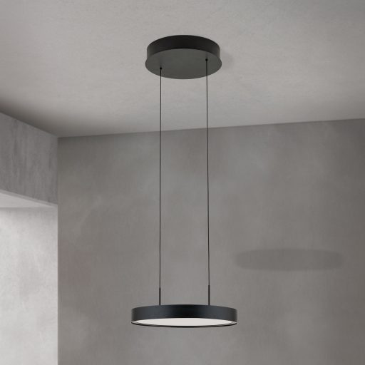 TEIDE modern LED függőlámpa, matt fekete, Ø33,5 cm, 2700 K