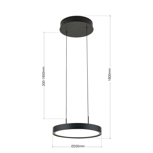 TEIDE modern LED függőlámpa, matt fekete, Ø33,5 cm, 2700 K