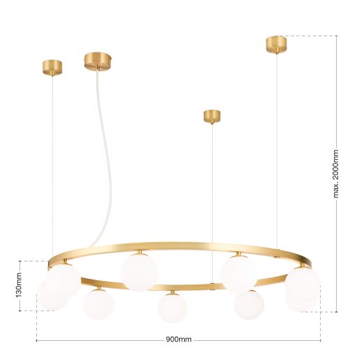 TUMBLER modern függőlámpa, matt sárgaréz, lefelé világító, Ø90 cm