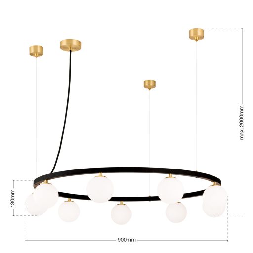 TUMBLER modern függőlámpa, fekete, lefelé világító, Ø90 cm