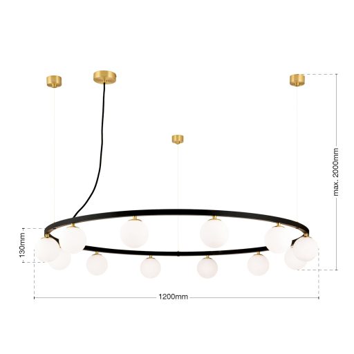 TUMBLER modern függőlámpa, fekete, lefelé világító, Ø120 cm