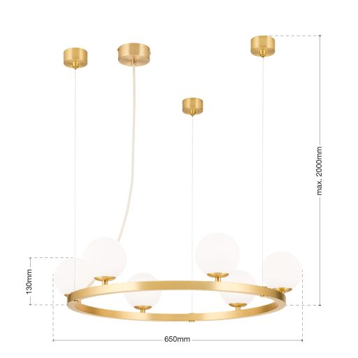 TUMBLER modern függőlámpa, matt sárgaréz, felfelé világító, Ø65 cm