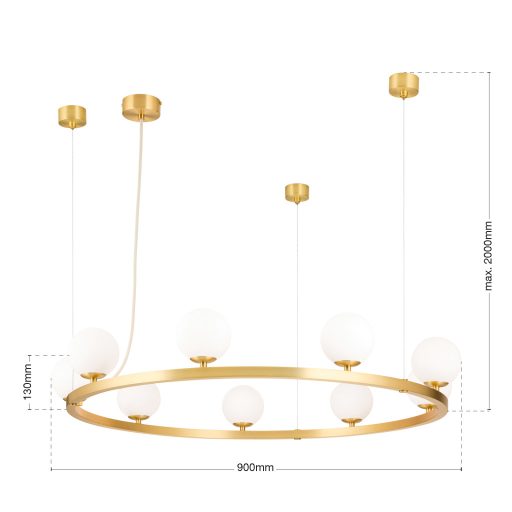 TUMBLER modern függőlámpa, matt sárgaréz, felfelé világító, Ø90 cm