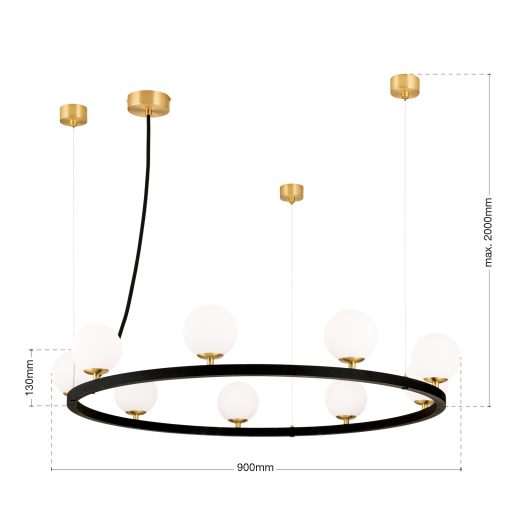 TUMBLER modern függőlámpa, fekete, felfelé világító, Ø90 cm