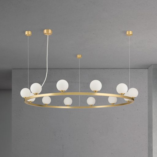 TUMBLER modern függőlámpa, matt sárgaréz, felfelé világító, Ø120 cm