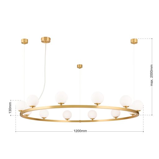 TUMBLER modern függőlámpa, matt sárgaréz, felfelé világító, Ø120 cm