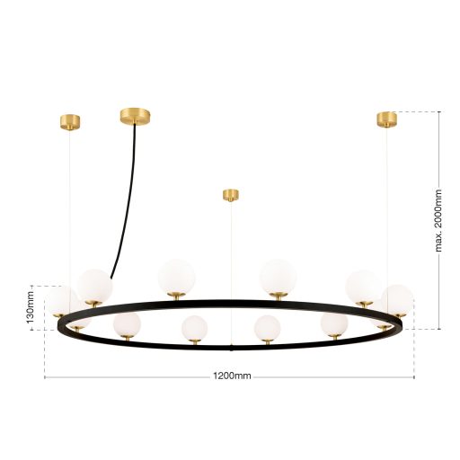TUMBLER modern függőlámpa, fekete, felfelé világító, Ø120 cm