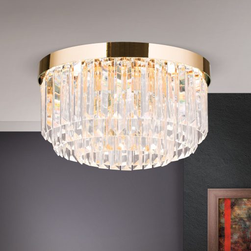 PRISM LED kristály mennyezeti lámpa, d:35 cm, 24 karátos arany