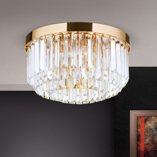 PRISM LED kristály mennyezeti lámpa, d:35 cm, 24 karátos arany