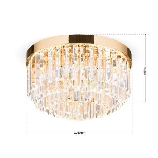 PRISM LED kristály mennyezeti lámpa, d:35 cm, 24 karátos arany