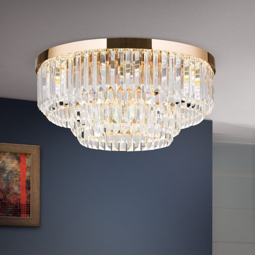 PRISM LED kristály mennyezeti lámpa, arany, d:55 cm