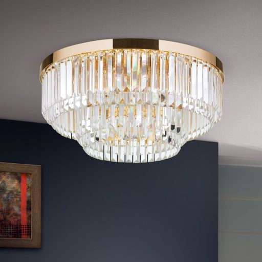 PRISM LED kristály mennyezeti lámpa, arany, d:55 cm