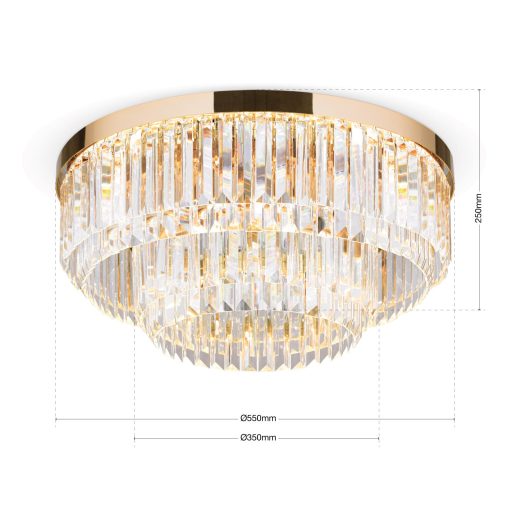 PRISM LED kristály mennyezeti lámpa, arany, d:55 cm