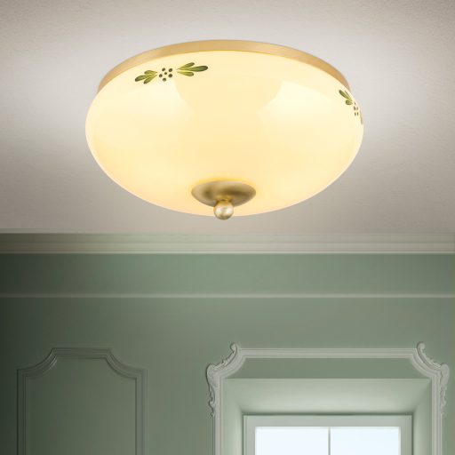 LANDHAUS rusztikus mennyezeti lámpa 2xE27, matt réz 28 cm sárga, zöld