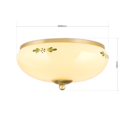 LANDHAUS rusztikus mennyezeti lámpa 2xE27, matt réz 28 cm sárga, zöld