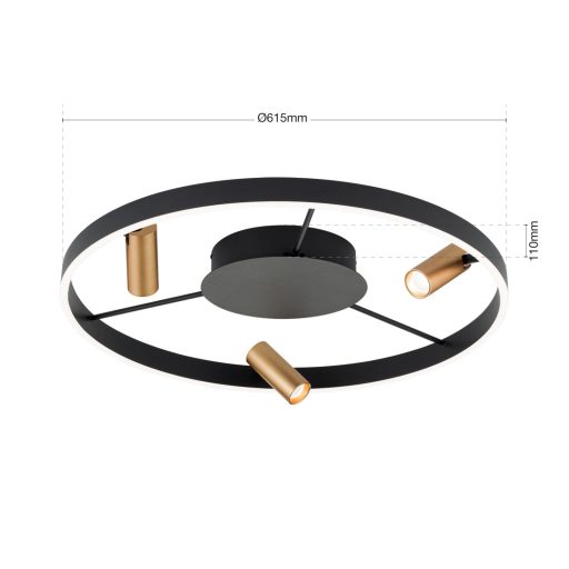 BERLIN modern LED mennyezeti lámpa , fekete/arany, 3000lm