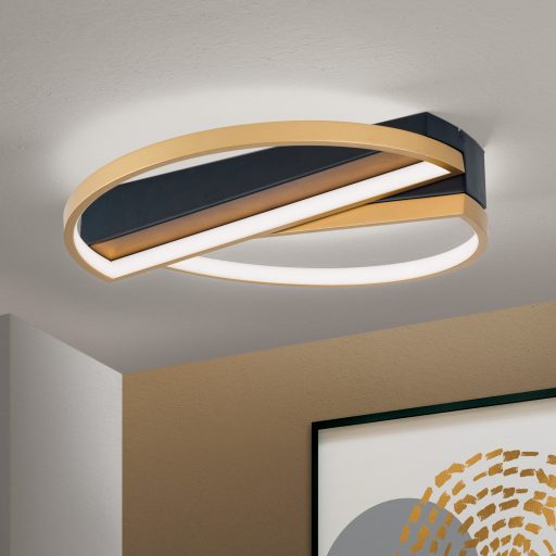 OLGA modern LED mennyezeti lámpa , matt fekete/arany, 1400lm