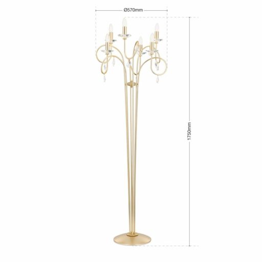 Giada Állólámpa 6x E14 Matt arany Modern kristály 57 cm