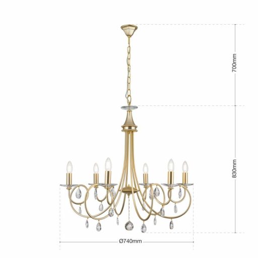 Giada Csillár 6x E14 Matt arany Modern kristály 74 cm