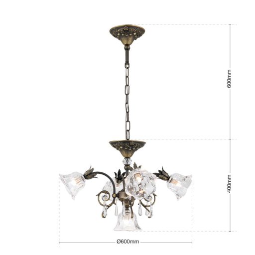 Boheme Csillár 5x G9 Antik patina Klasszikus kristály 60 cm