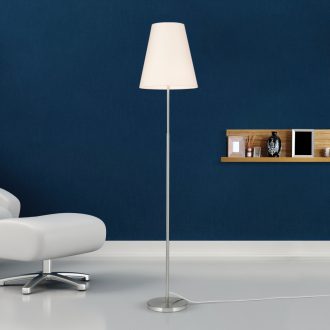   SHADE modern állólámpa, szatén nikkel, fehér textilernyő, 190 cm