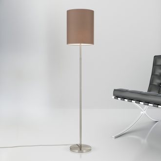   SHADE modern állólámpa, szatén nikkel, barna textilernyő, 190 cm