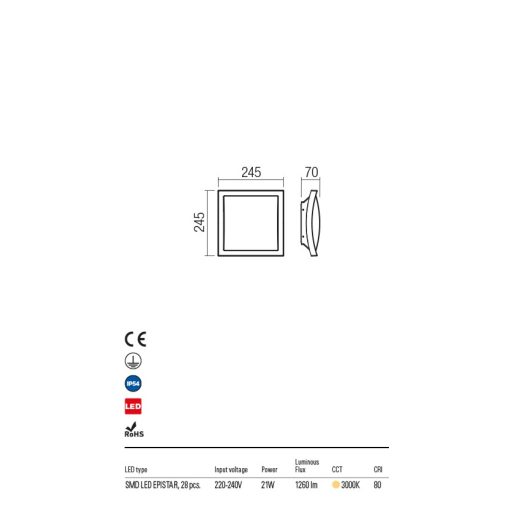 NILTAL  kültéri LED  mennyezeti lámpa sötétszűrke IP54 21W/3000K