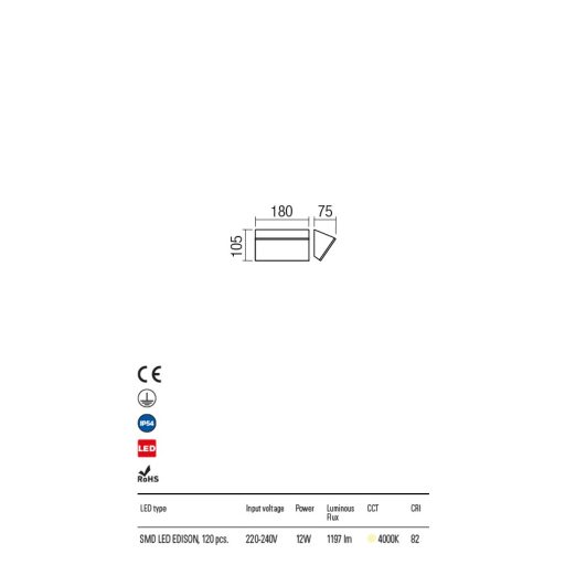 JAPO  Außen LED Wandleuchte Antrazit IP54 12W/4000K