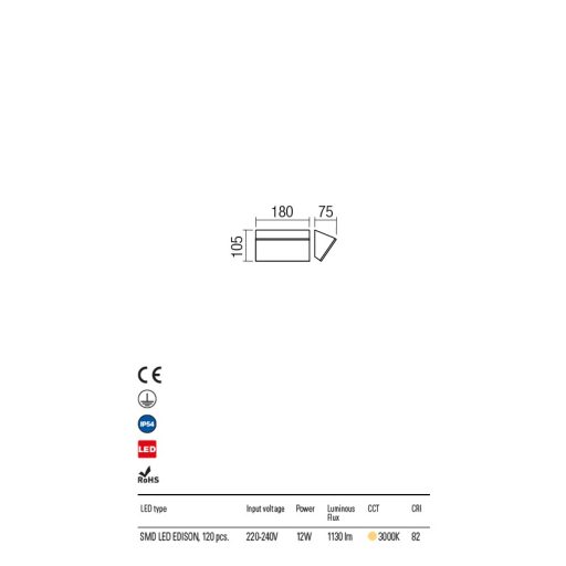 JAPO  Außen LED Wandleuchte Braun IP54 12W/3000K, 18x10 cm