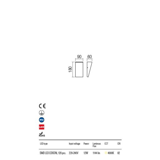 JAPO  Außen LED Wandleuchte Antrazit 9x18 cm, IP54 12W/4000K