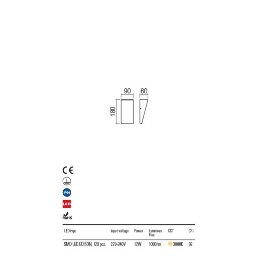 JAPO  kültéri LED  fali lámpa sötétbarna IP54 12W/3000K