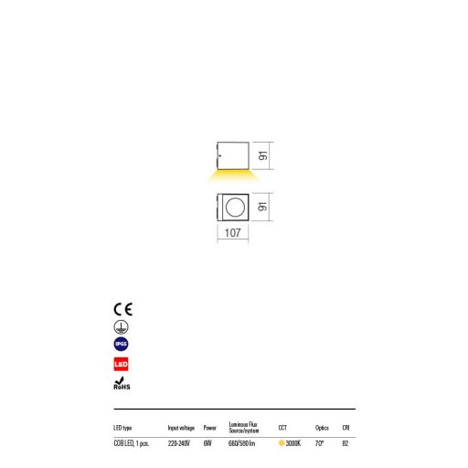 TEKO kültéri fali lámpa, modern, matt fehér, direkt fény