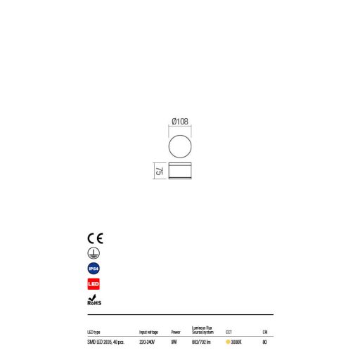 AKRON kültéri mennyezeti lámpa, modern, fehér, kerek