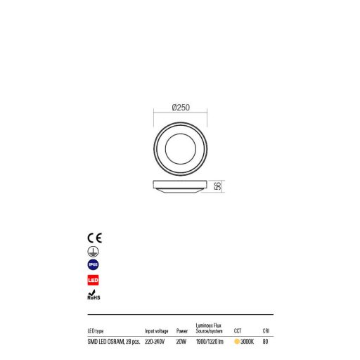 OSIRIS PL25 kültéri mennyezeti lámpa, modern, fehér