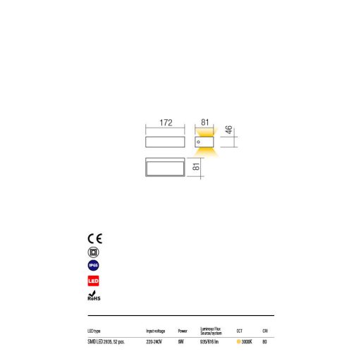 LAMPRIS kültéri fali lámpa, modern, szürke, nagy méret