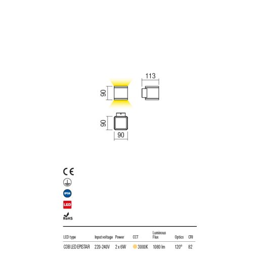 BOTA  kültéri LED  fali lámpa antracit IP54 12W/3000K