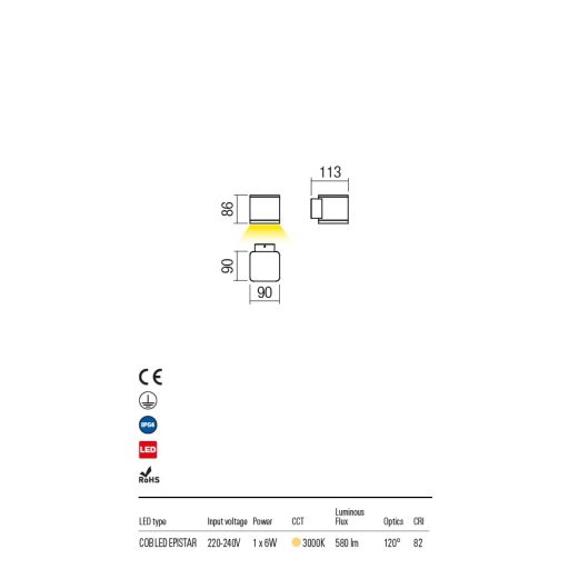 BOTA  kültéri LED  fali lámpa antracit IP54 6W/3000K