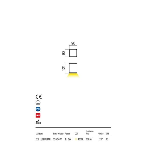 BOTA  kültéri LED  mennyezeti lámpa antracit IP54 6W/4000K