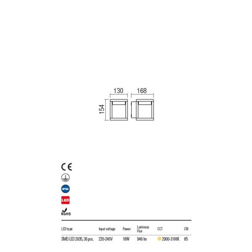 PIAZZO  kültéri LED  fali lámpa matt fekete IP54 10W/2900-3100K