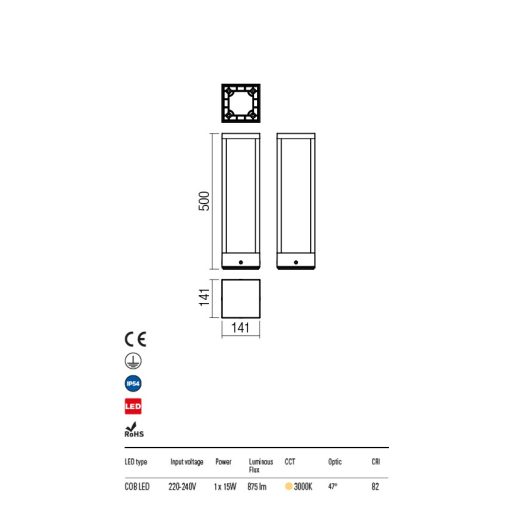 TOWER  Außen LED  Stehlampe Antrazit IP54 15W/3000K
