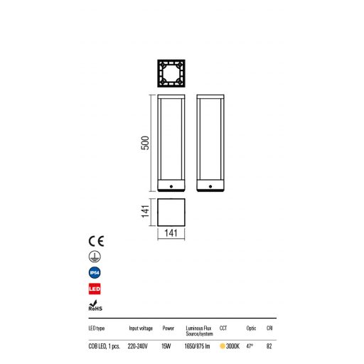 TOWER  Außen LED  Stehlampe Antrazit IP54 15W/3000K